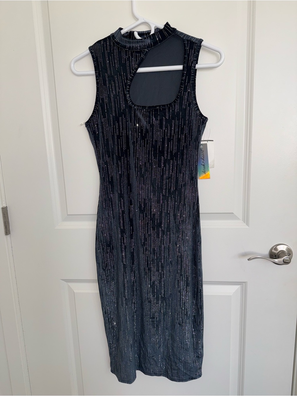 Derek Heart Black Metallic Midi Dress with Shoulder Cutout